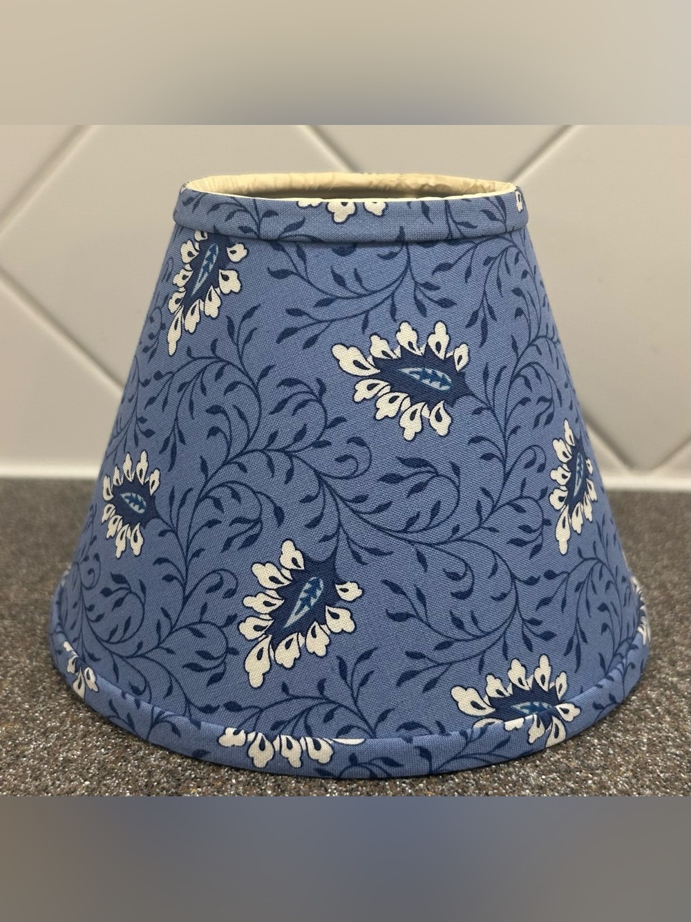 Blue French Country Fabric Clip On Lamp Shade  Measures  4 1/2” Tall - New